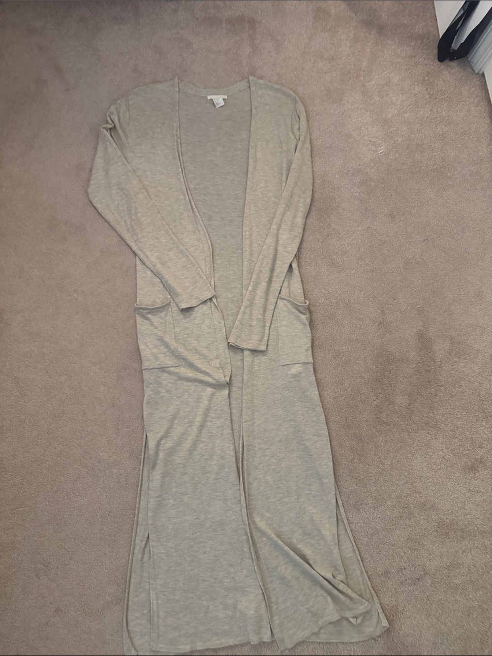 H&M Long Open Front Cardigan in Oatmeal